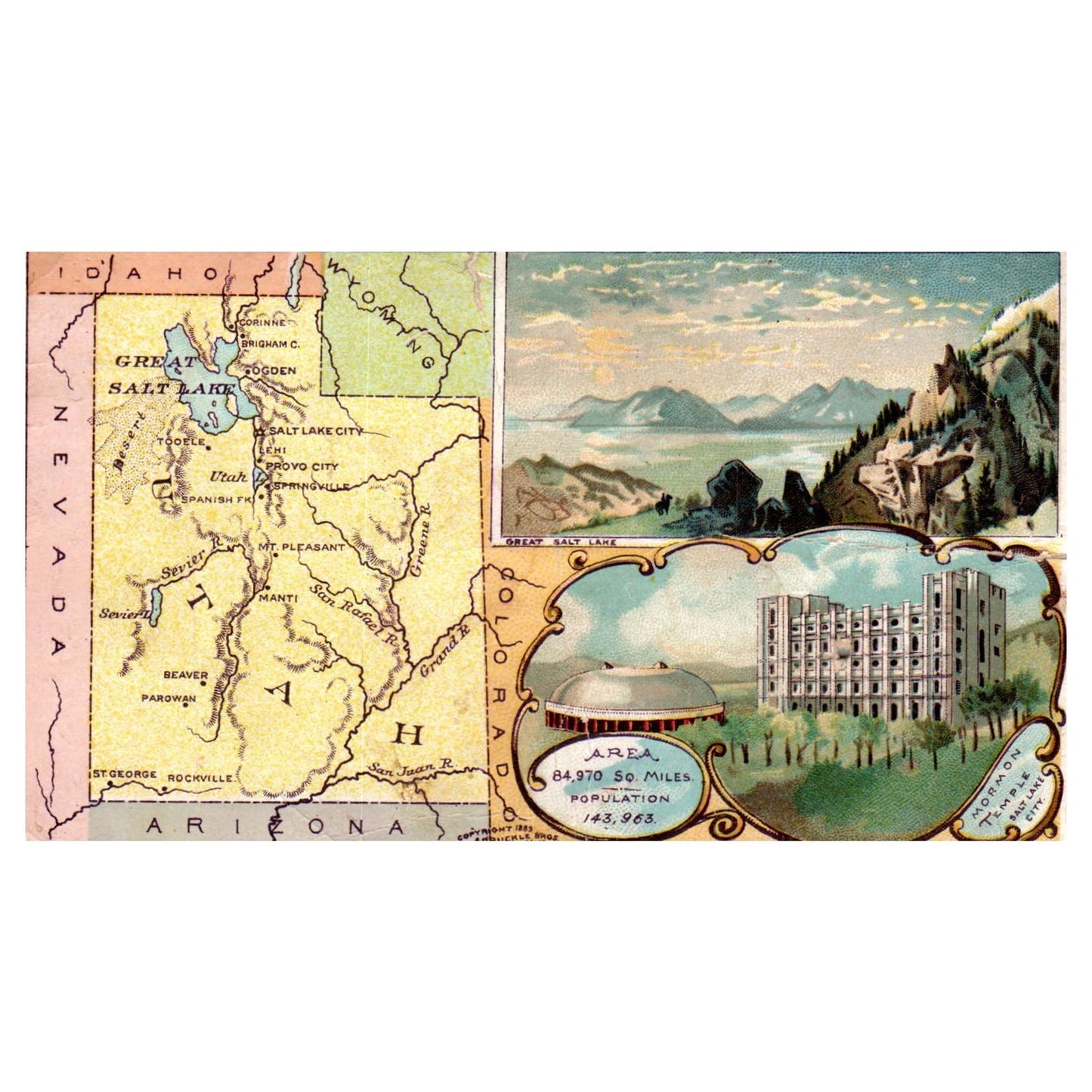 Utah Map - Arbuckle Bros Coffee - 1880s Victorian Trade Card TJ8-3