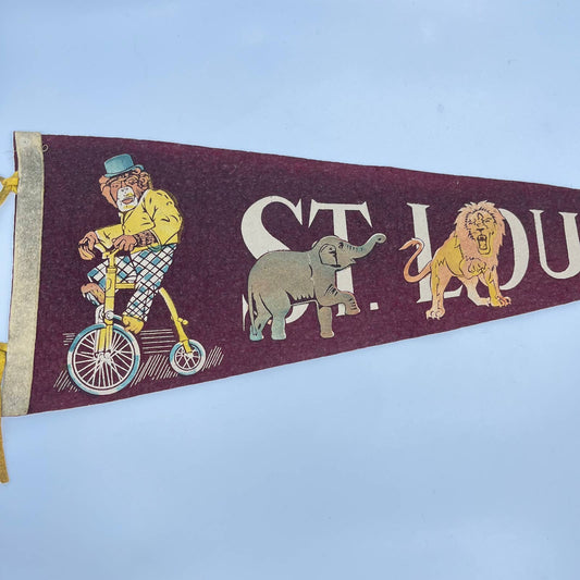 1940s St. Louis Zoo Missouri Souvenir Felt Pennant 24” TF5