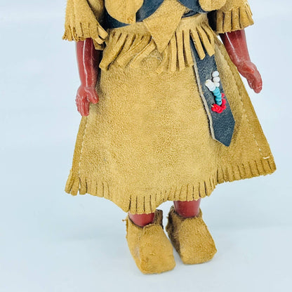Vintage Native American Indian Girl Doll Brown Leather Skirt 7” TB5
