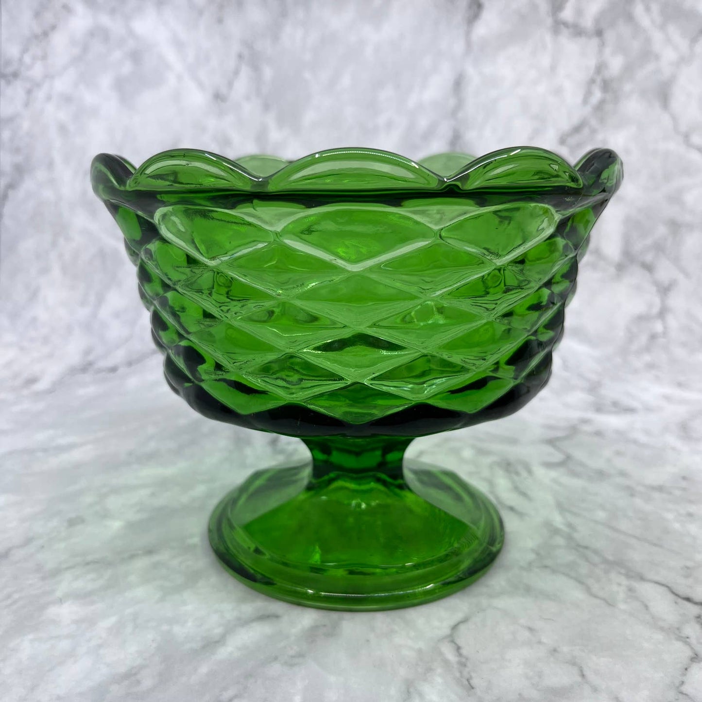 1960s Large Indiana Glass Green Pedestal Compote Dish Colony 5.5x6.5" TA2