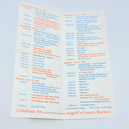 1991 Marinette WI Jaycees Celebrate ‘91 Fun in the Sun Brochure Higley Field AB8