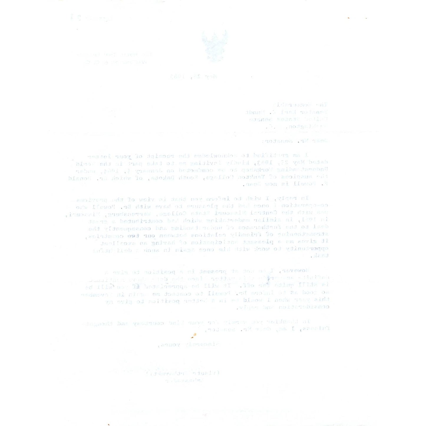 The Royal Thai Embassy Letterhead Memo Visutr Arthayukti May 1963 TK1-P11