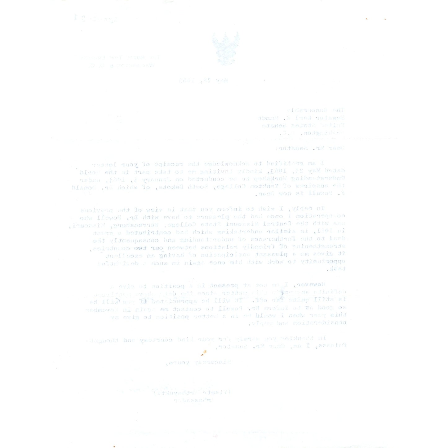The Royal Thai Embassy Letterhead Memo Visutr Arthayukti May 1963 B15