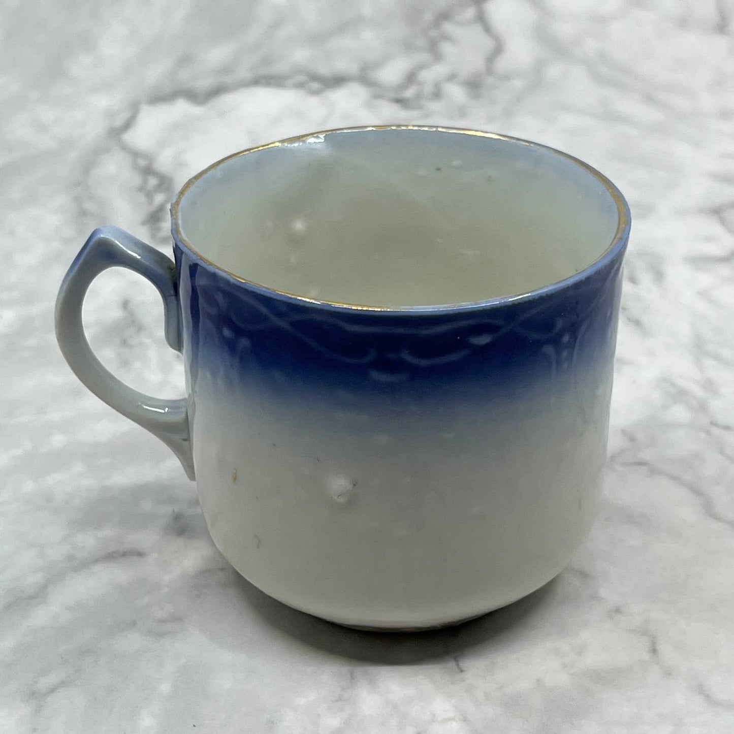 Antique 1890s German Flow Blue "Think of Me" Cup Forget Me Not TD6-5