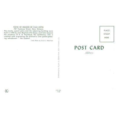 Vintage Postcard - Patio of Maison De Ville Hotel Toulouse St. New Orleans TJ7-1