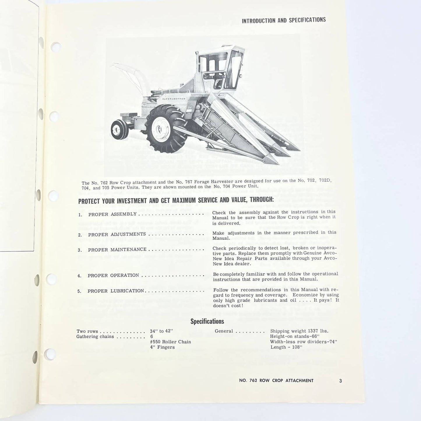 Original 1982 New Idea Manual 762 Uni-system Row Crop Forage Harvester TB9