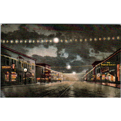 Vintage Postcard Hewitt Avenue at Night Everett Washington TD9-W2