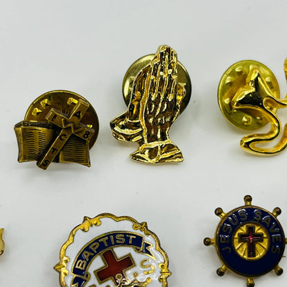 Vintage Lot of 8 Christian Metal and Enamel Pins Baptist SS Dove Jesus Saves SB3