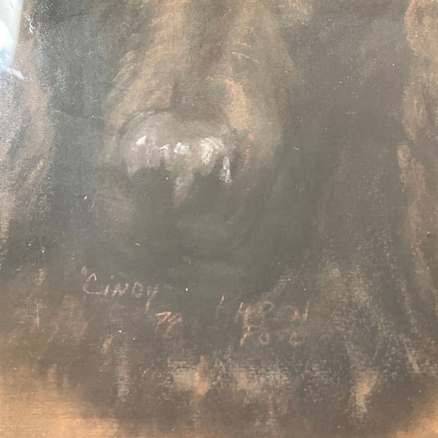 1979 Original Art Spaniel Dog Oil Pastel Framed Signed Karen Rose 17x13"