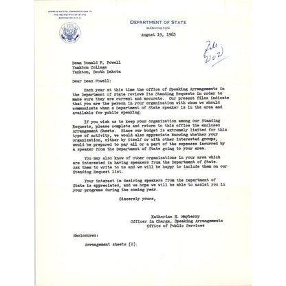US Department of State Official Letterhead Memo Aug 19 1963 B15