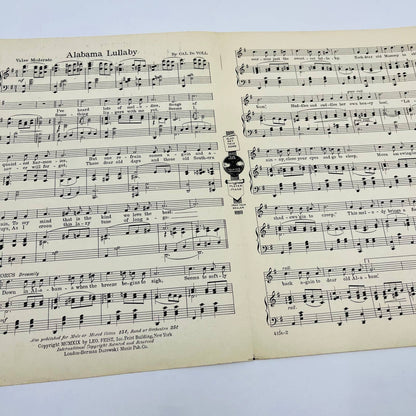 1919 Sheet Music Alabama Lullaby Cal DeVoll M1