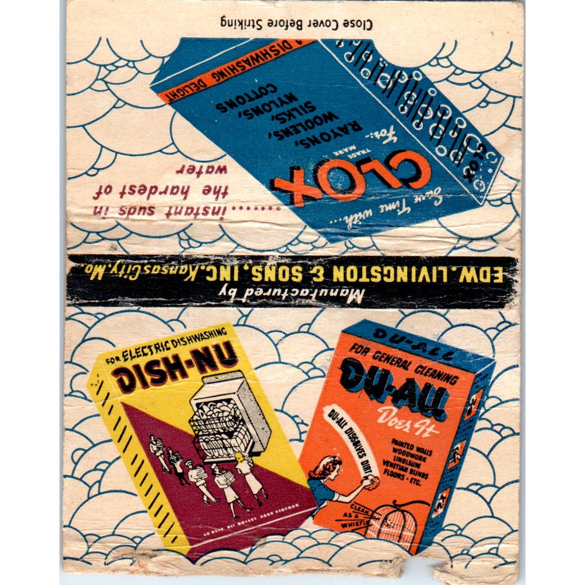 Clox Dish-Nu Du-All Cleaning Products Wide Advertising Matchbook Cover SA9-M7