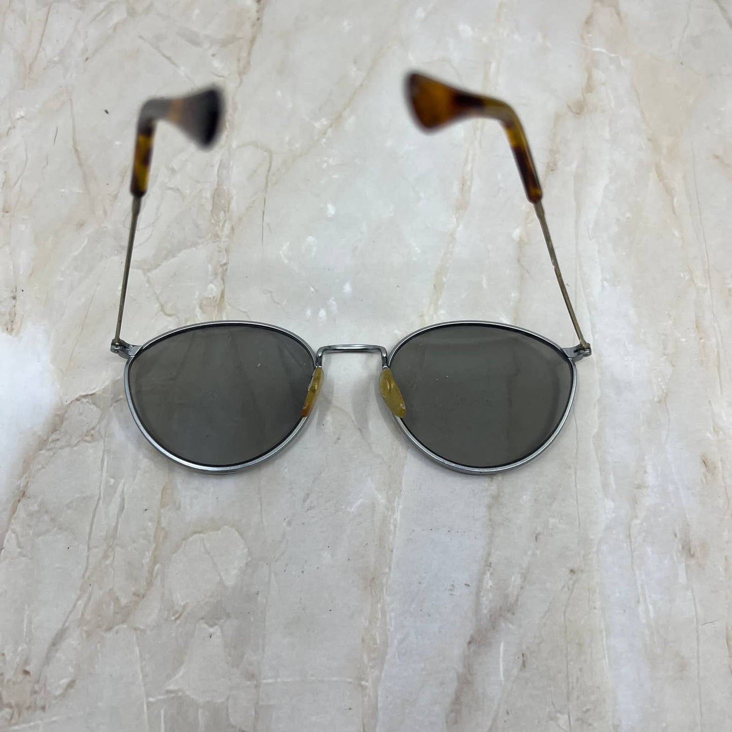 Round Tortoise Shell Metal Silver Tone Sunglasses Eyeglasses Frames TJ1-G2-9