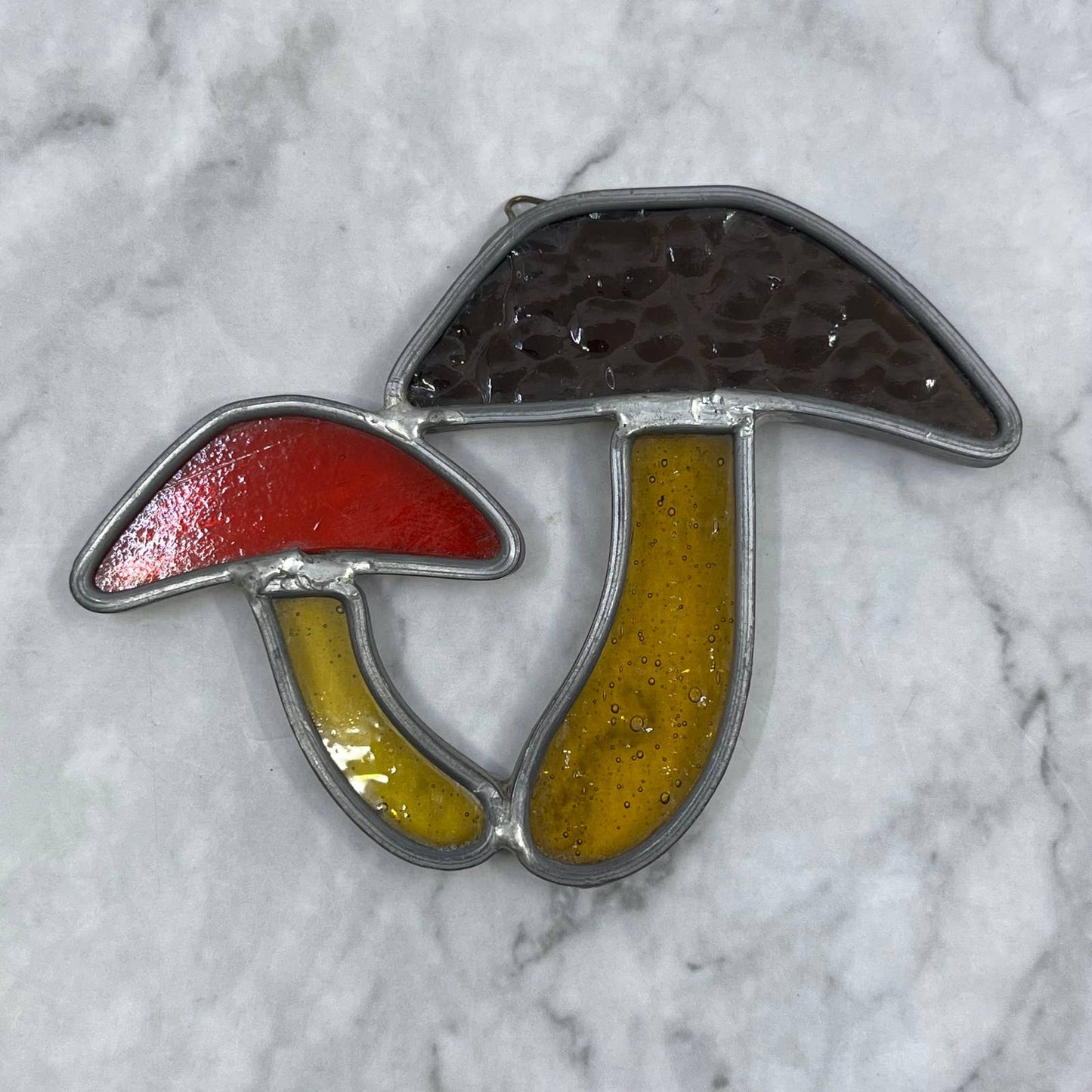 1970s Retro Stained Glass Mushroom Lead Ornament Suncatcher 4" SE6