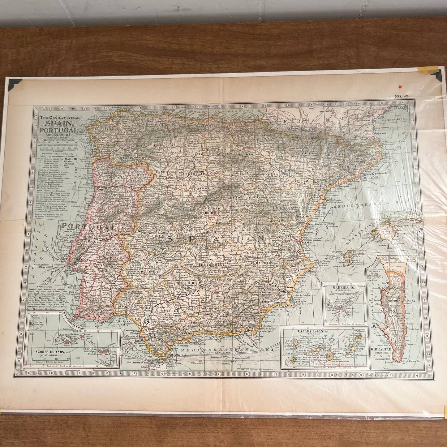 Antique 1897 The Century Atlas Map of SPAIN & PORTUGAL Engraved 12.5 x 17” FL5