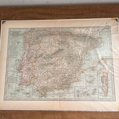 Antique 1897 The Century Atlas Map of SPAIN & PORTUGAL Engraved 12.5 x 17” FL5