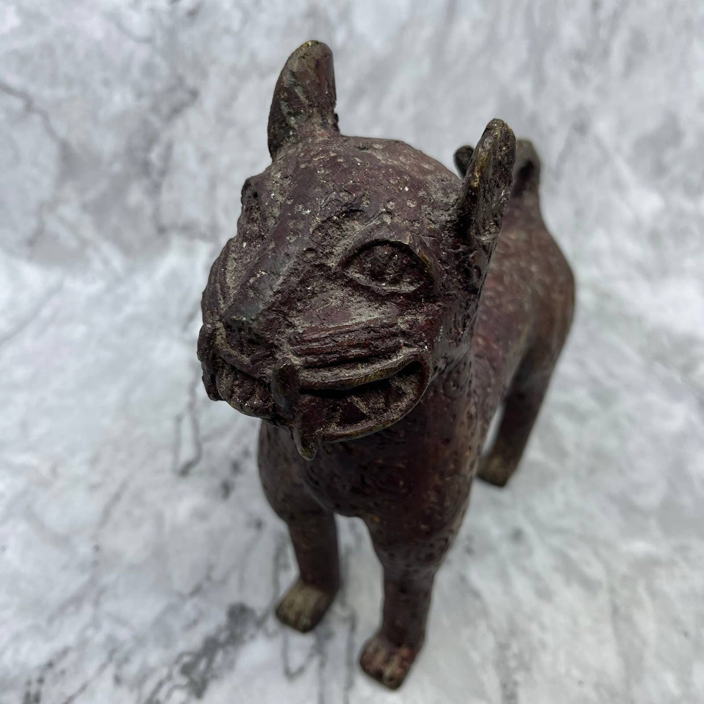 Antique Bronze West African Tribal Benin Leopard Statue Nigeria 7x8.5” TD8