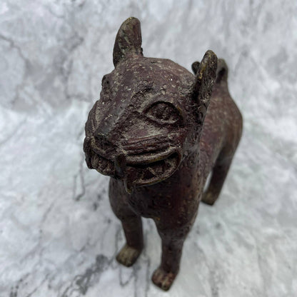 Antique Bronze West African Tribal Benin Leopard Statue Nigeria 7x8.5” TD8