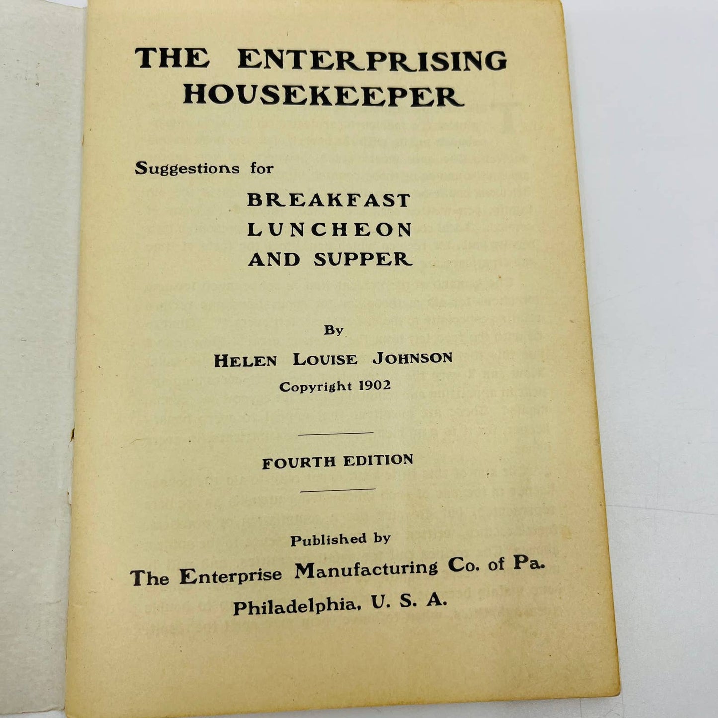 1902 The Enterprising Housekeeper Cookbook 200 Tested Recipes Helen Johnson TD6