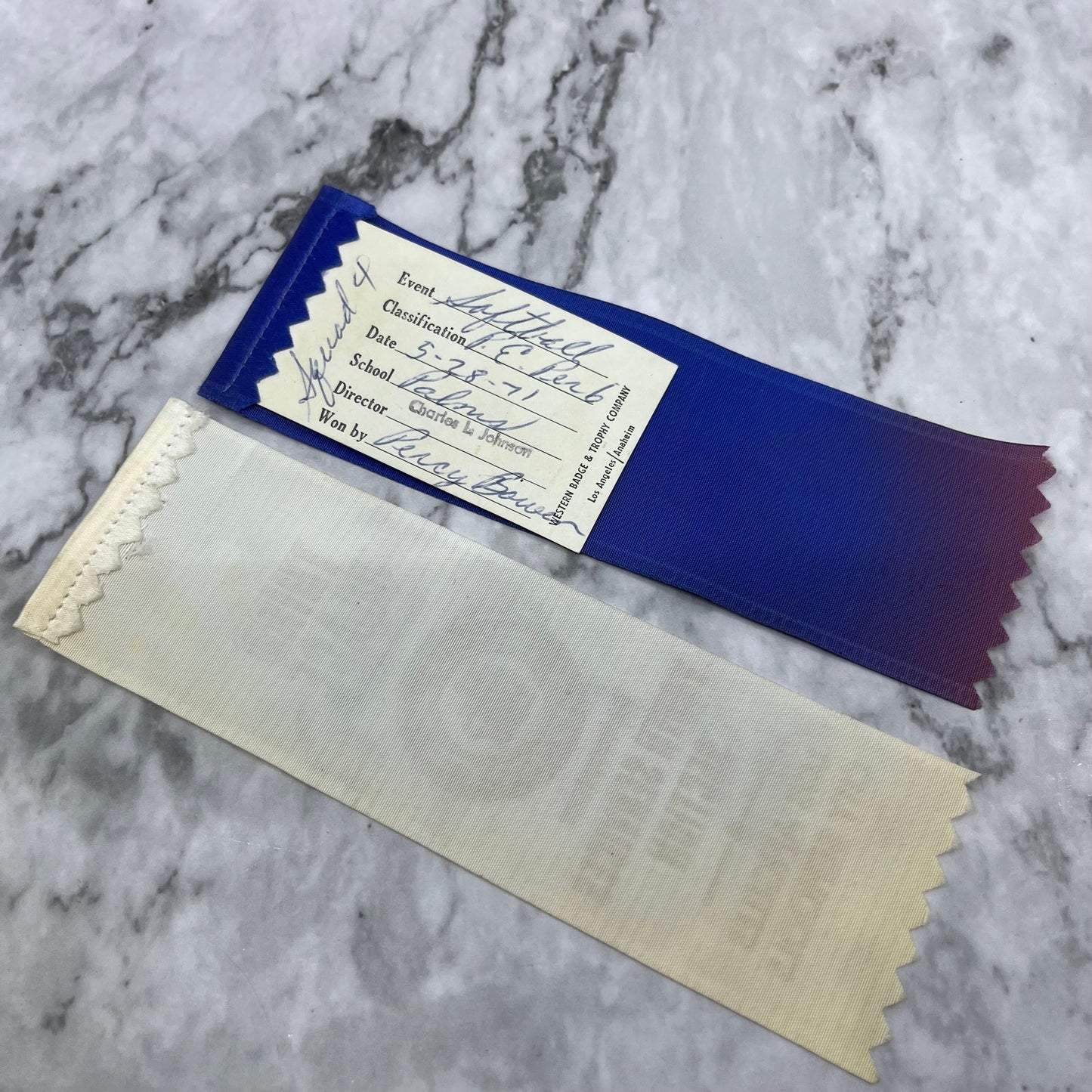 1971 Los Angeles City Schools First & Third Place Softball Award Ribbons AK3-M43