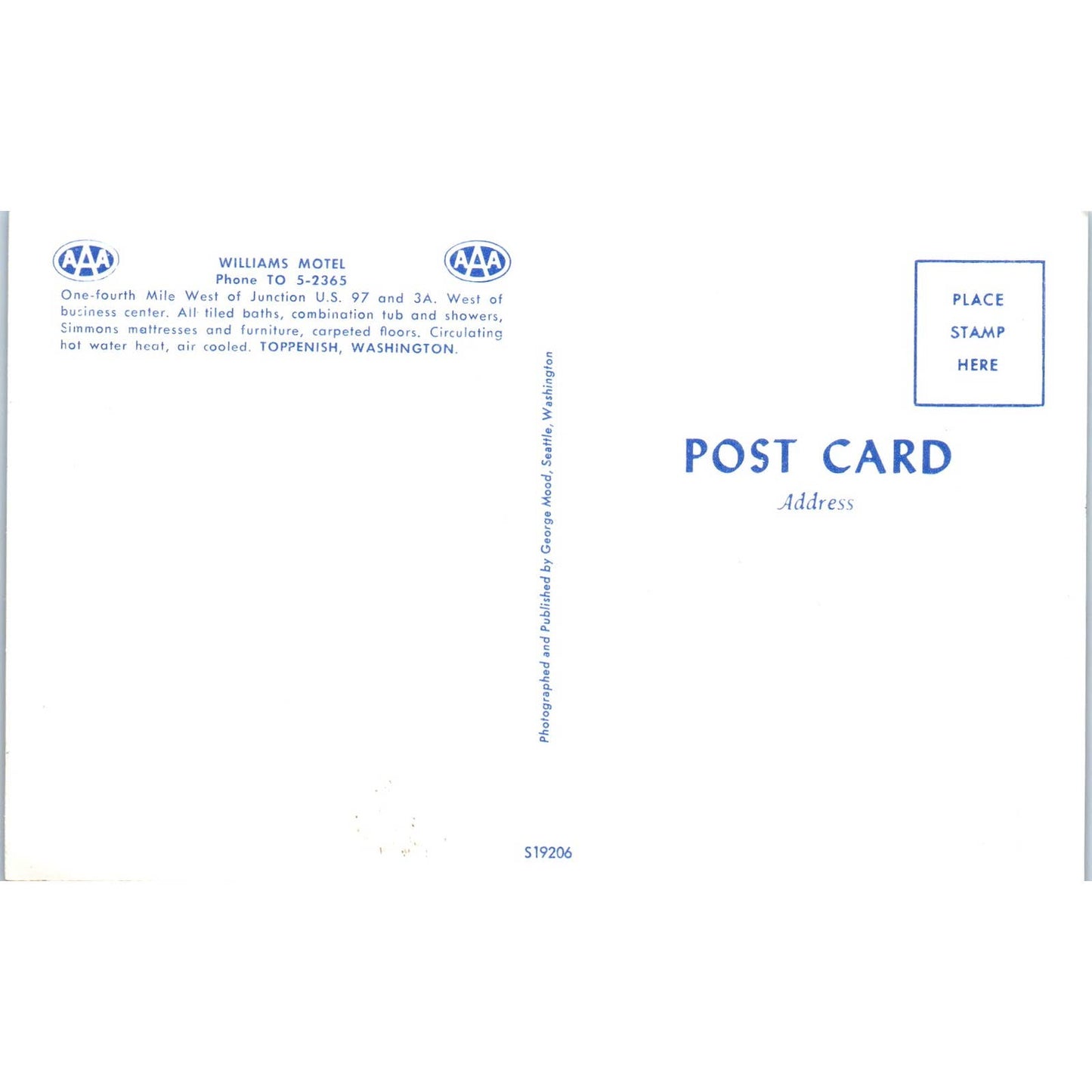 Vintage Postcard Williams Motel Toppenish Washington TD9-W2