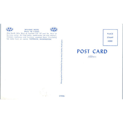 Vintage Postcard Williams Motel Toppenish Washington TD9-W2