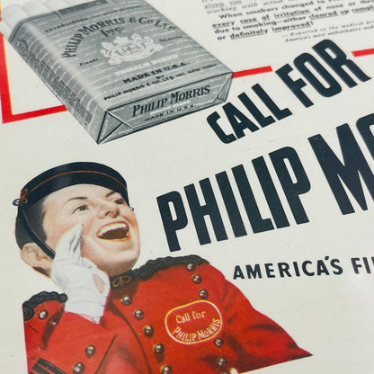 Vintage 1940s Phillip Morris Cigarette Ad Bellboy Smoked Out Throat 8x11 C9