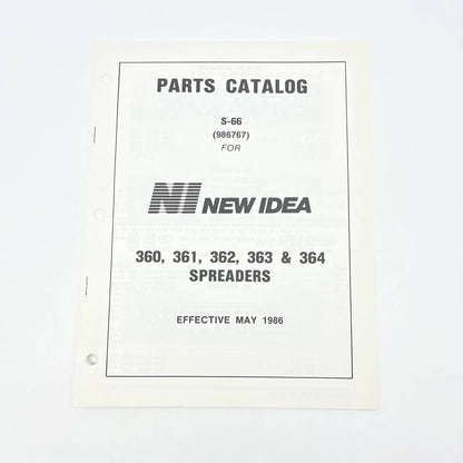 Original New Idea 360 361 362 363 364 Spreaders 5/86 Parts Catalog S-66 TB9