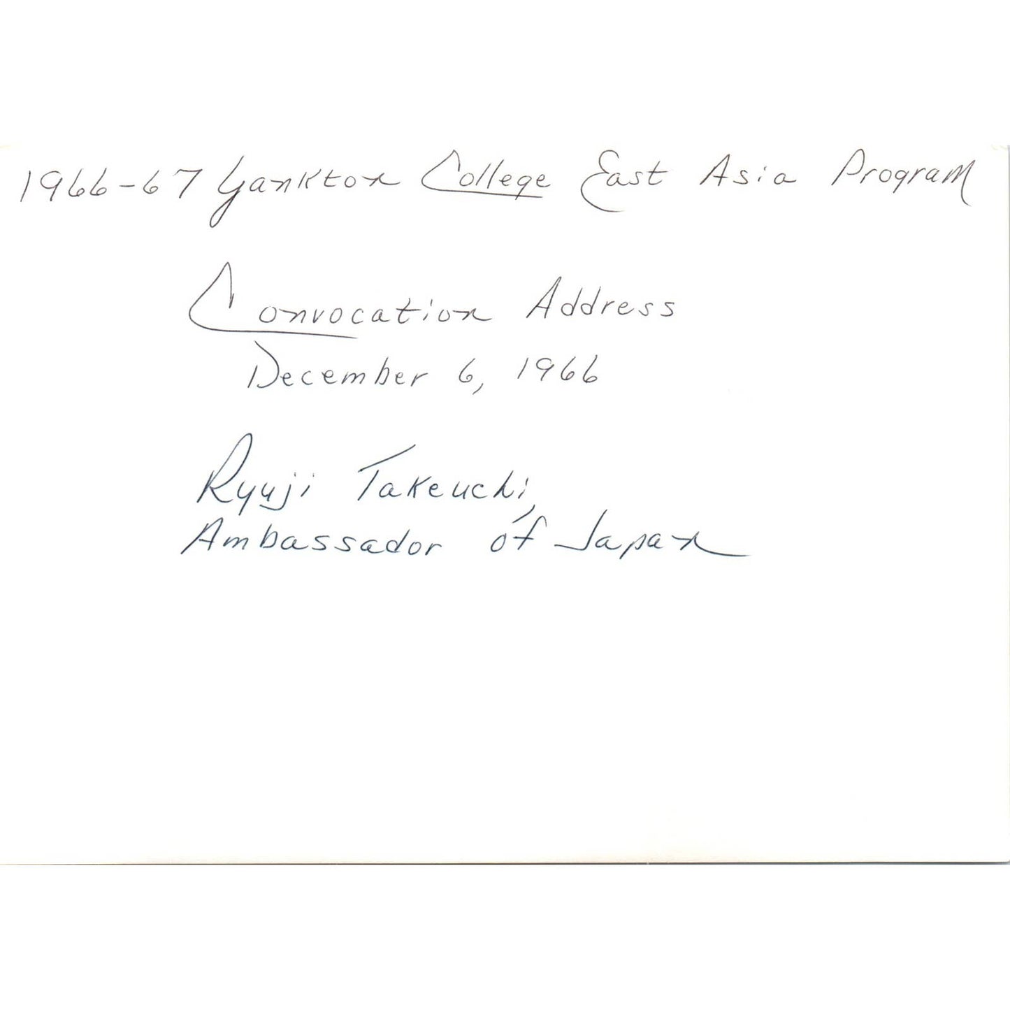 Ryuji Takeuchi Japan Ambassador Yankton College Convocation 1966 Photo TK1-P5