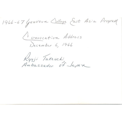 Ryuji Takeuchi Japan Ambassador Yankton College Convocation 1966 Photo TK1-P5
