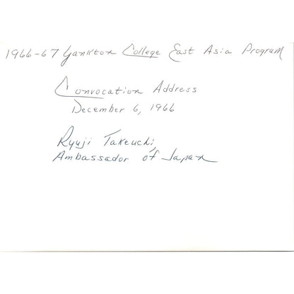 Ryuji Takeuchi Japan Ambassador Yankton College Convocation 1966 Photo B8