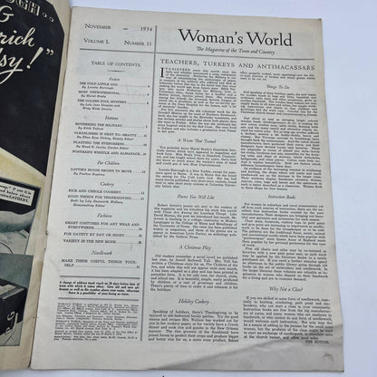 1934 Nov Women's World Magazine Miriam Story Hurford Art Thanksgiving TI4