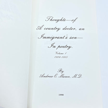 Thoughts Of A Country Doctor: An Immigrant's Son Andrew E Mance SIGNED H5-3