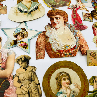 1880s Huge Lot Victorian Cut Out Scrap Fancy Ladies Women Dresses Hats EA2