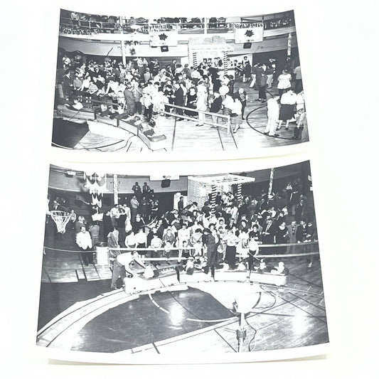 1950s Christmas Party Photograph Gymnasium Rides Santa Set of 2 - 5x7" AB7