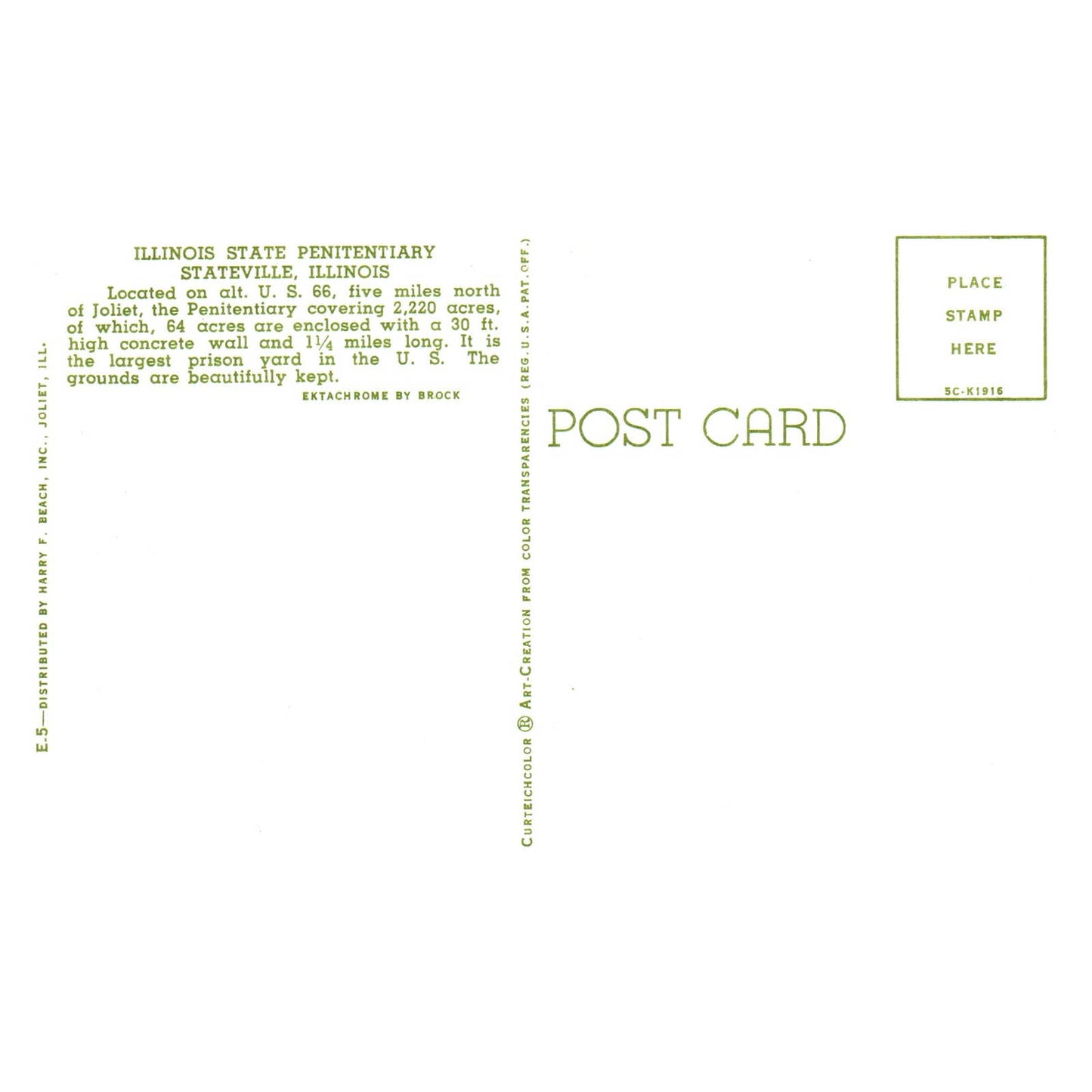 Vintage Postcard - Illinois State Penitentiary Stateville Illinois TJ6-1