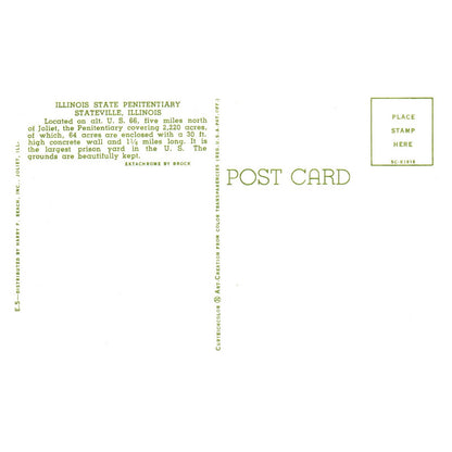 Vintage Postcard - Illinois State Penitentiary Stateville Illinois TJ6-1