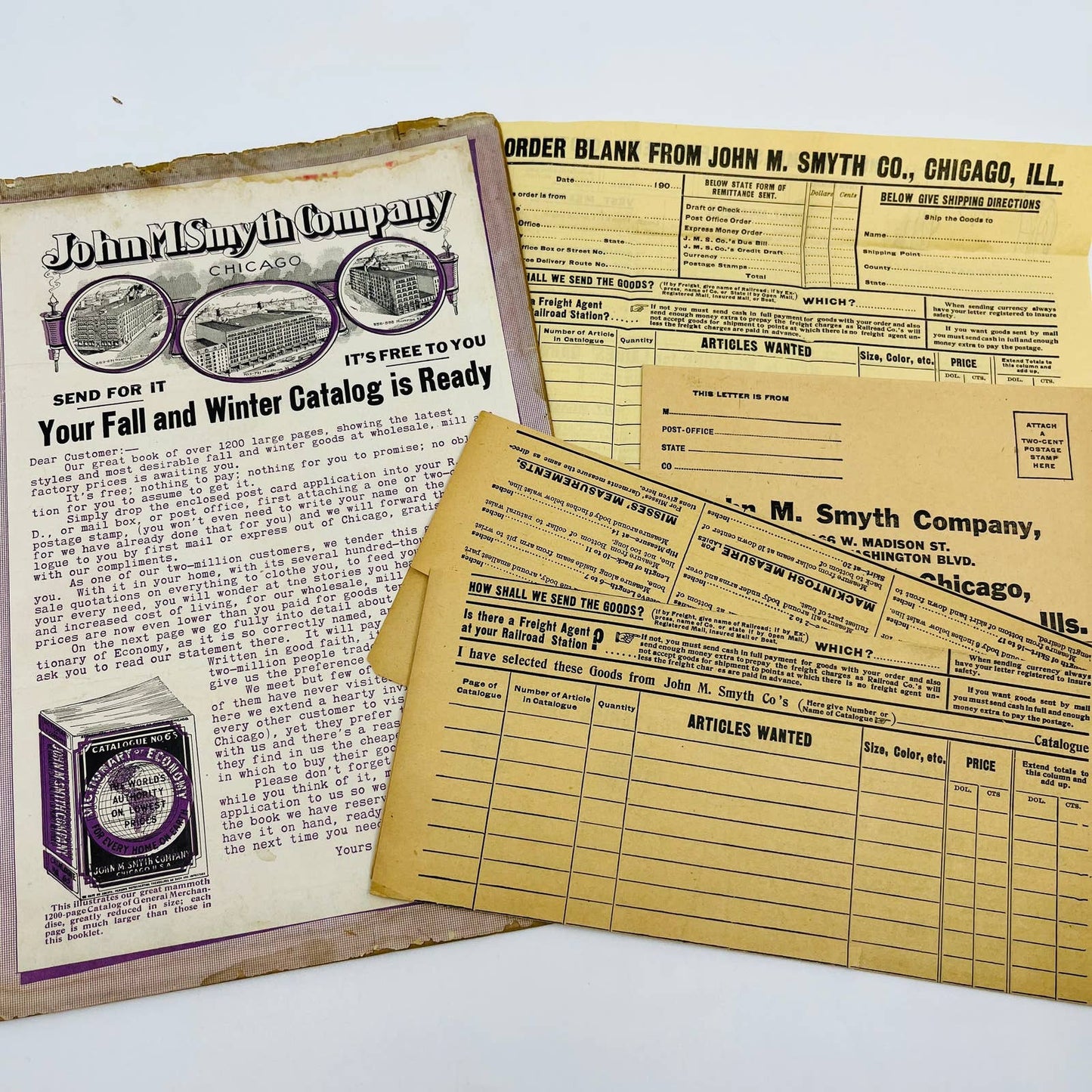 1910 John M. Smyth Company Sample Catalog w/ Inserts Chicago IL D2