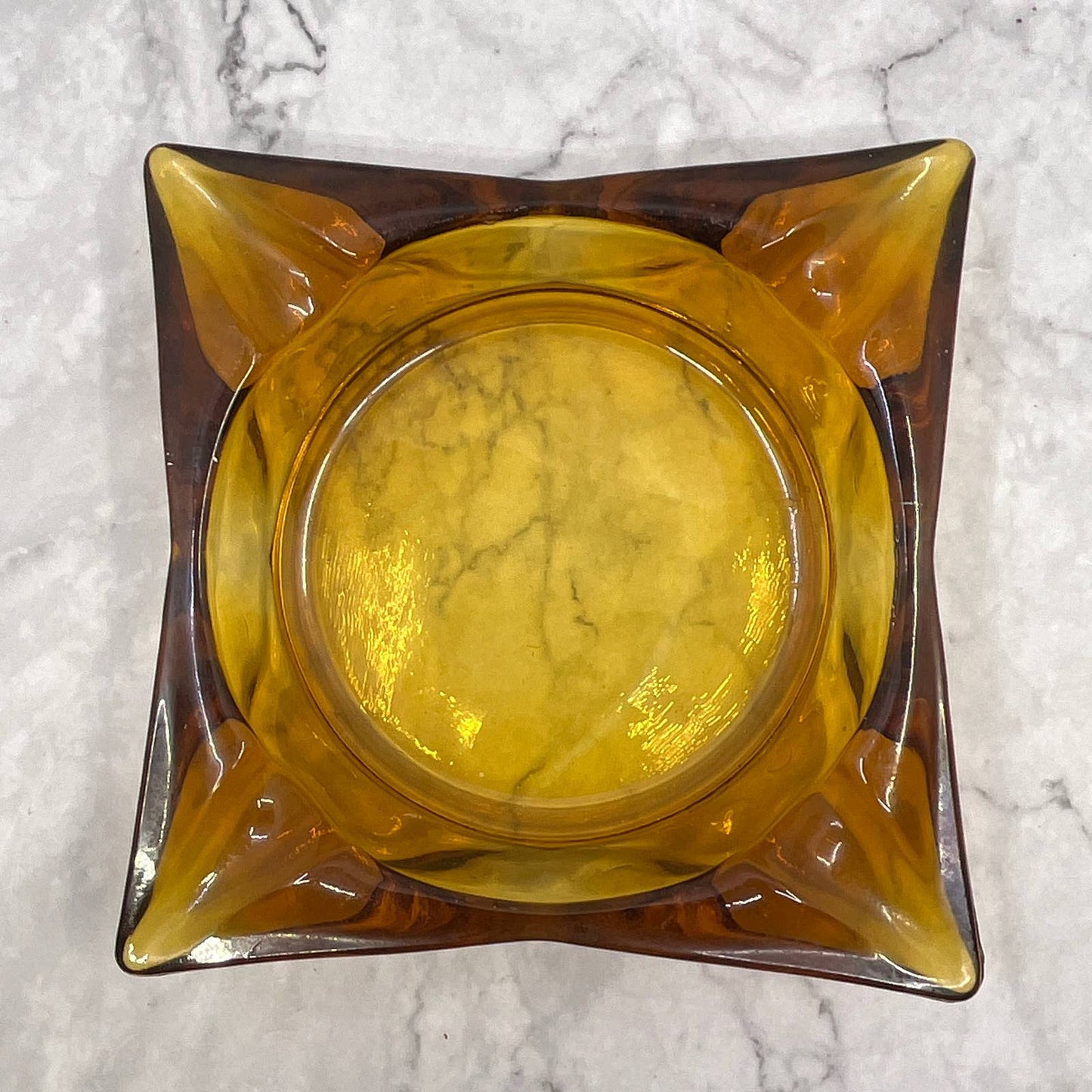 1960s MCM Heavy Square Amber Glass Cigar Cigarette Ashtray 6" TI7