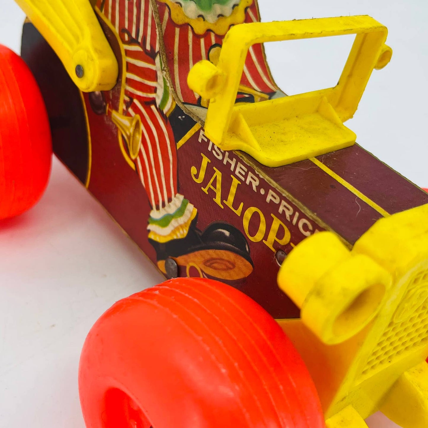 1965 Vintage Fisher Price Jalopy Wooden Pull Toy #724 Clown Car TC4