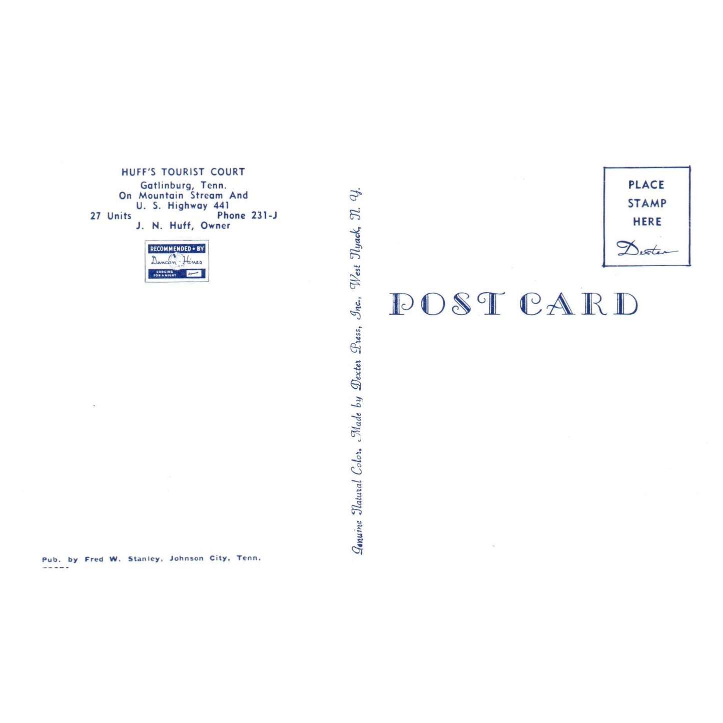 Vintage Postcard - Huff's Tourist Court Gatlinburg Tennessee TJ7-1