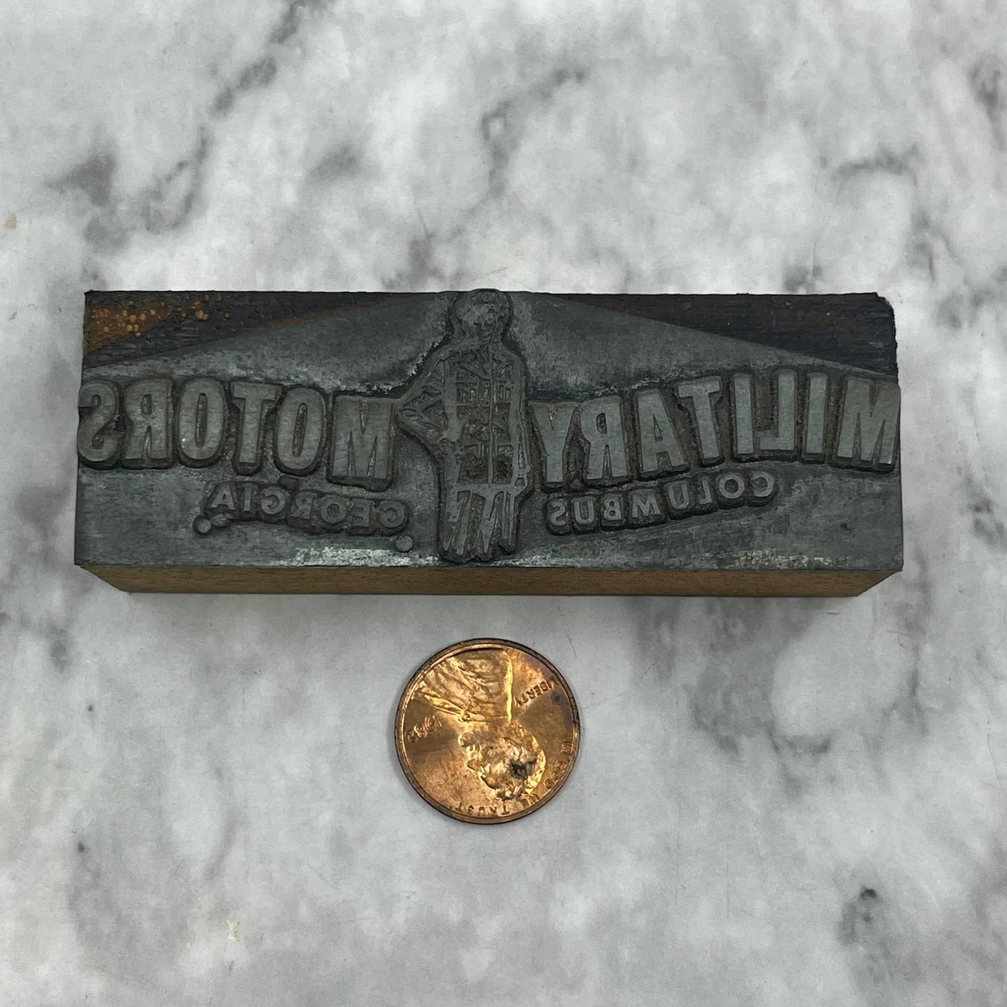 Vtg Printing Letterpress Printers Block Plate Military Motors Columbus GA TJ51