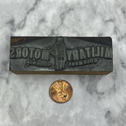 Vtg Printing Letterpress Printers Block Plate Military Motors Columbus GA TJ51