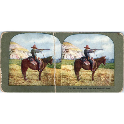 Our Guide Jack and His Hunting Pony - Antique Stereoview Card TJ1-C1