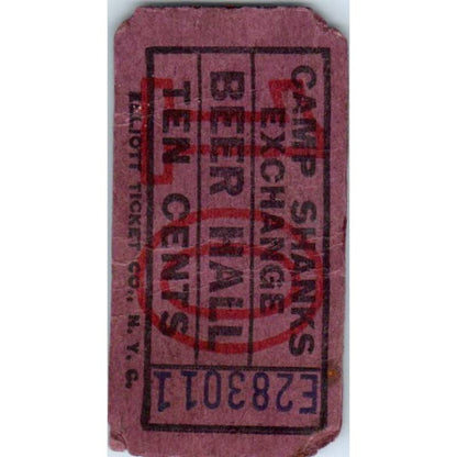 c1942 WWII Camp Shanks Beer Hall Ticket Orangetown New York SE5