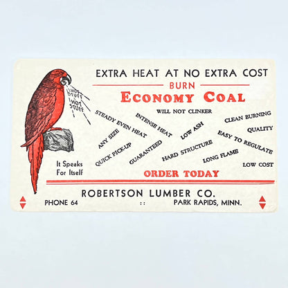 c1900 Blotter Economy Coal Robertson Lumber Co Park Rapids MN Parrot AB8-1