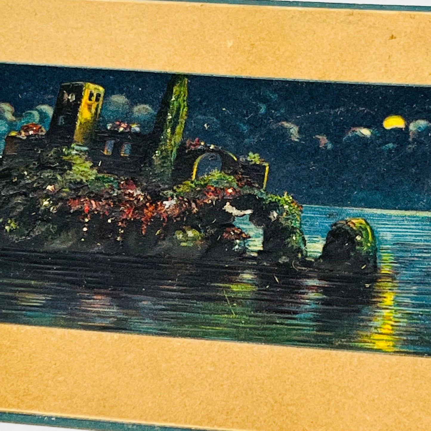 1910s Post Card Embossed Bodrum Castle Turkey Island Moonlight Moon PA7