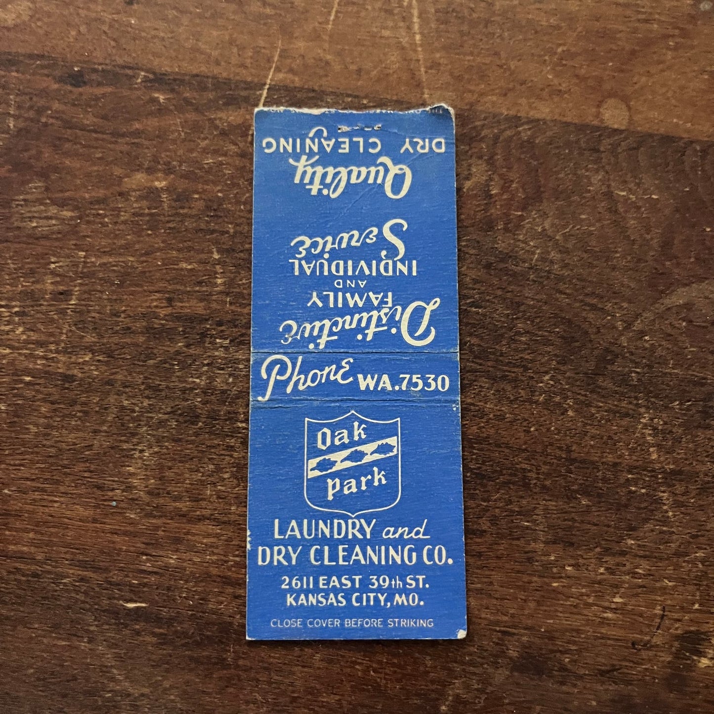Oak Park Dry Cleaning Kansas City MO Advertising Matchbook Cover SB3-M6