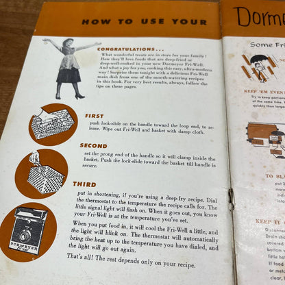 Vintage 1950s Dormeyer Fri-Well Automatic Electric Cooker Fryer Recipe Book A3