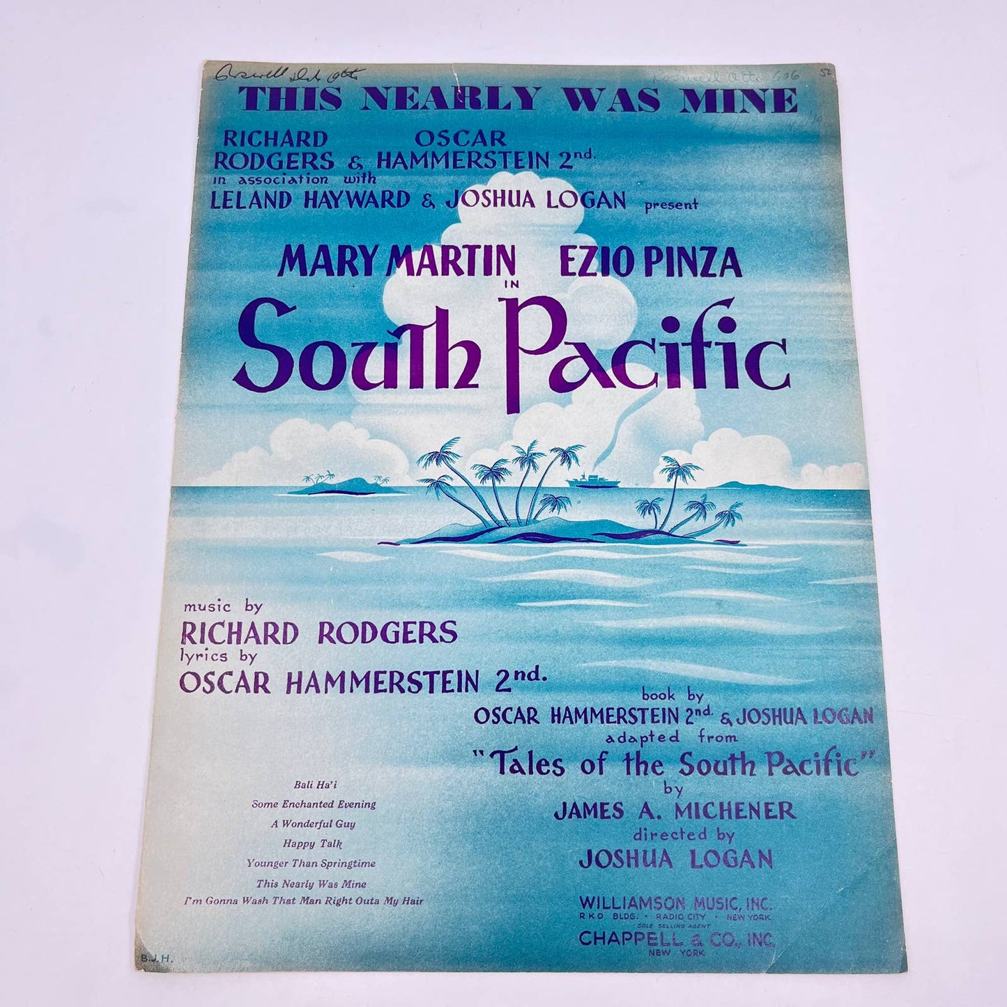 1949 Rodgers & Hammerstein "This Nearly Was Mine" Sheet Music from SOUTH PACIFIC